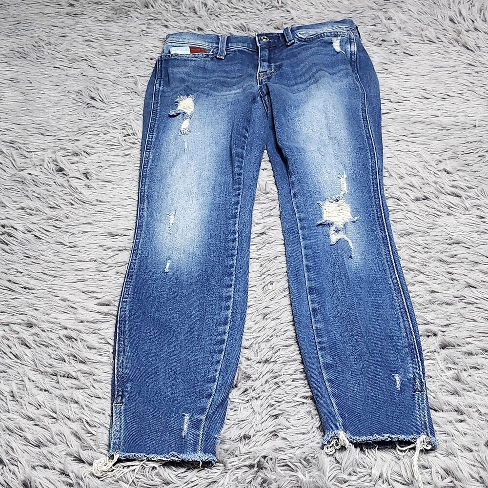Tommy Hilfiger Jeans Womens 4 Blue Distressed Denim Raw Hem Slim Fit Casual